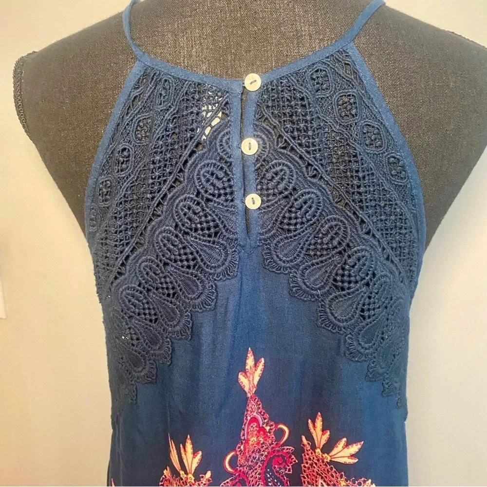 Free People Intimately 'Shea' boho printed trapeze‎ dress with crochet detail